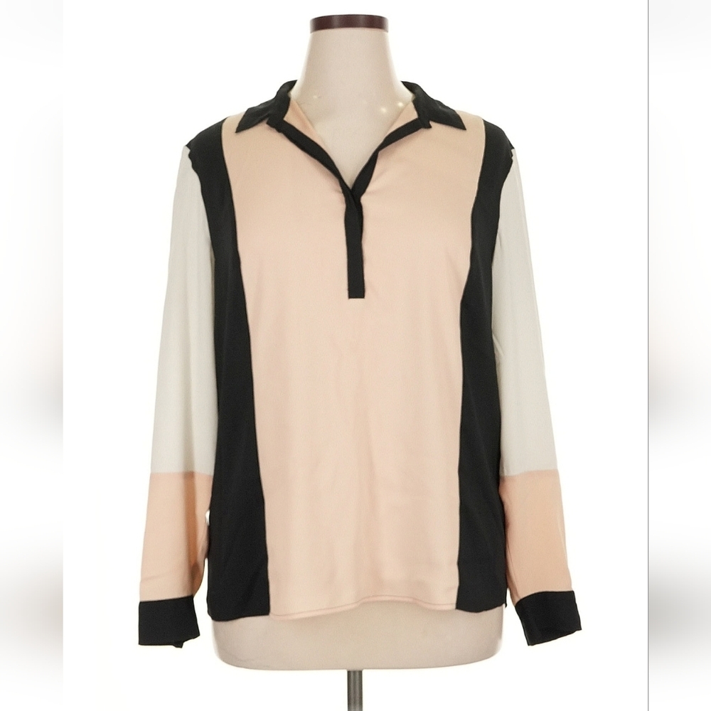 Ann Taylor Black and Cream Colorblock Top